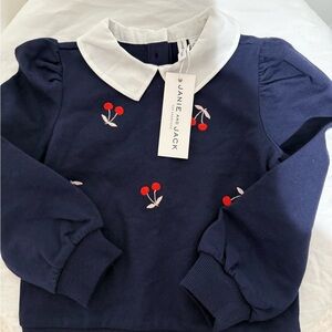 Janie and Jack Navy Shirt with Red Cherry Embroidery and Collar Sz 2T